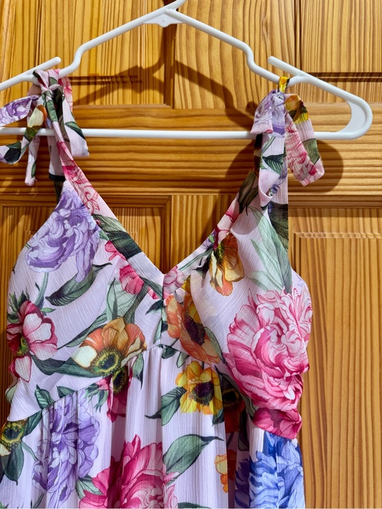 Express Dresses & Skirts - Express Floral Tie-Shoulder Dress — Pink, Yellow & Green